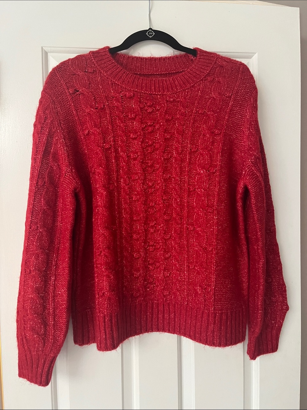LOFT Red Cable-Knit Crewneck Sweater